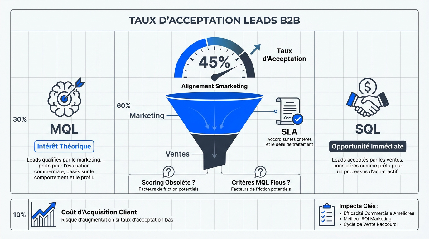Analyse graphique du taux d'acceptation des leads et alignement smarketing