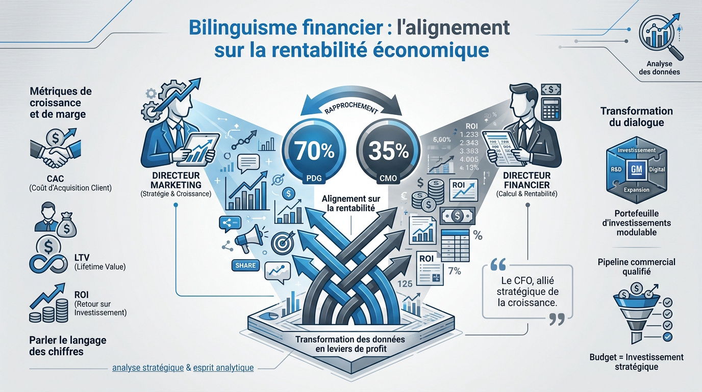 Graphique illustrant l'alignement entre stratégie marketing et rentabilité financière en entreprise