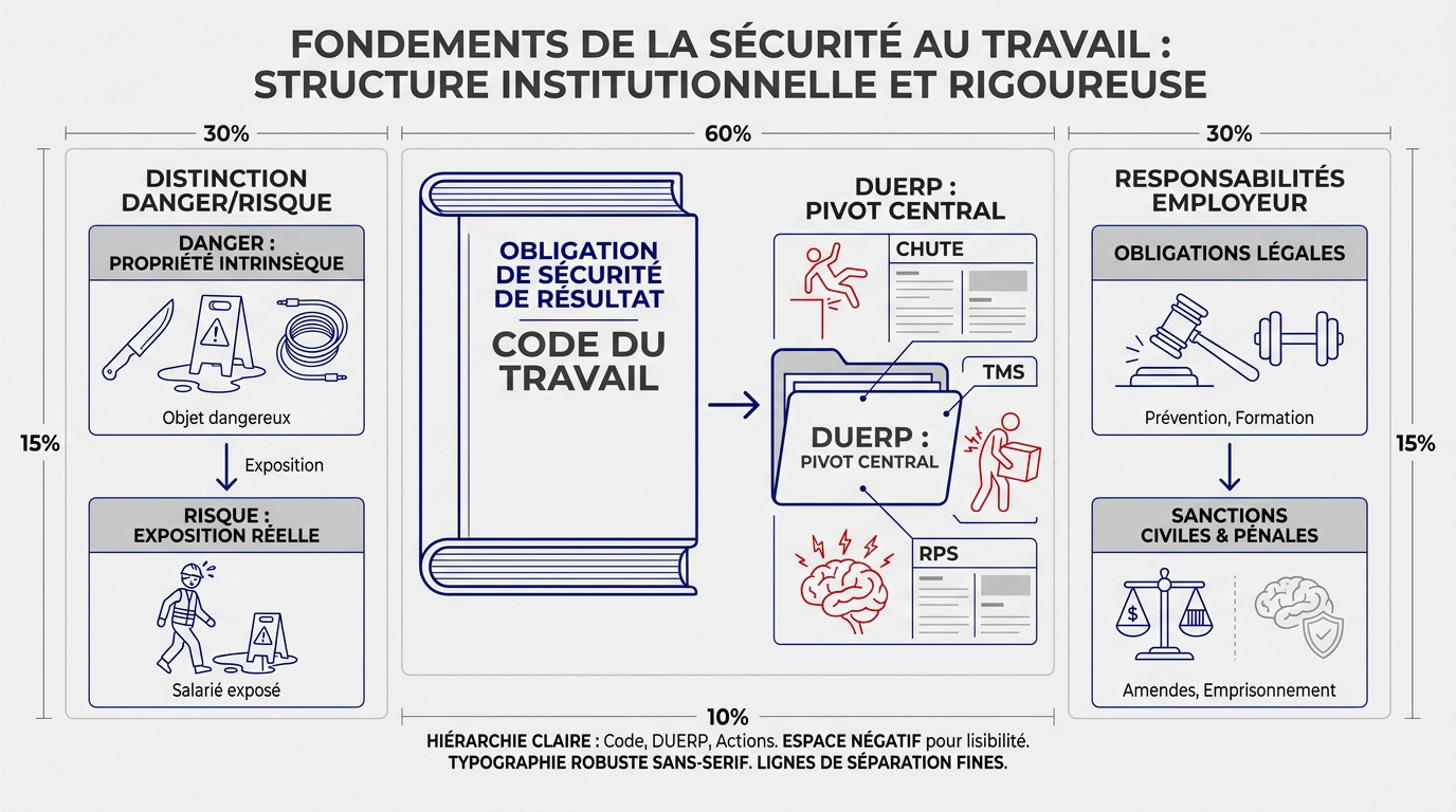 Représentation visuelle des fondements de la sécurité au travail et du document unique DUERP