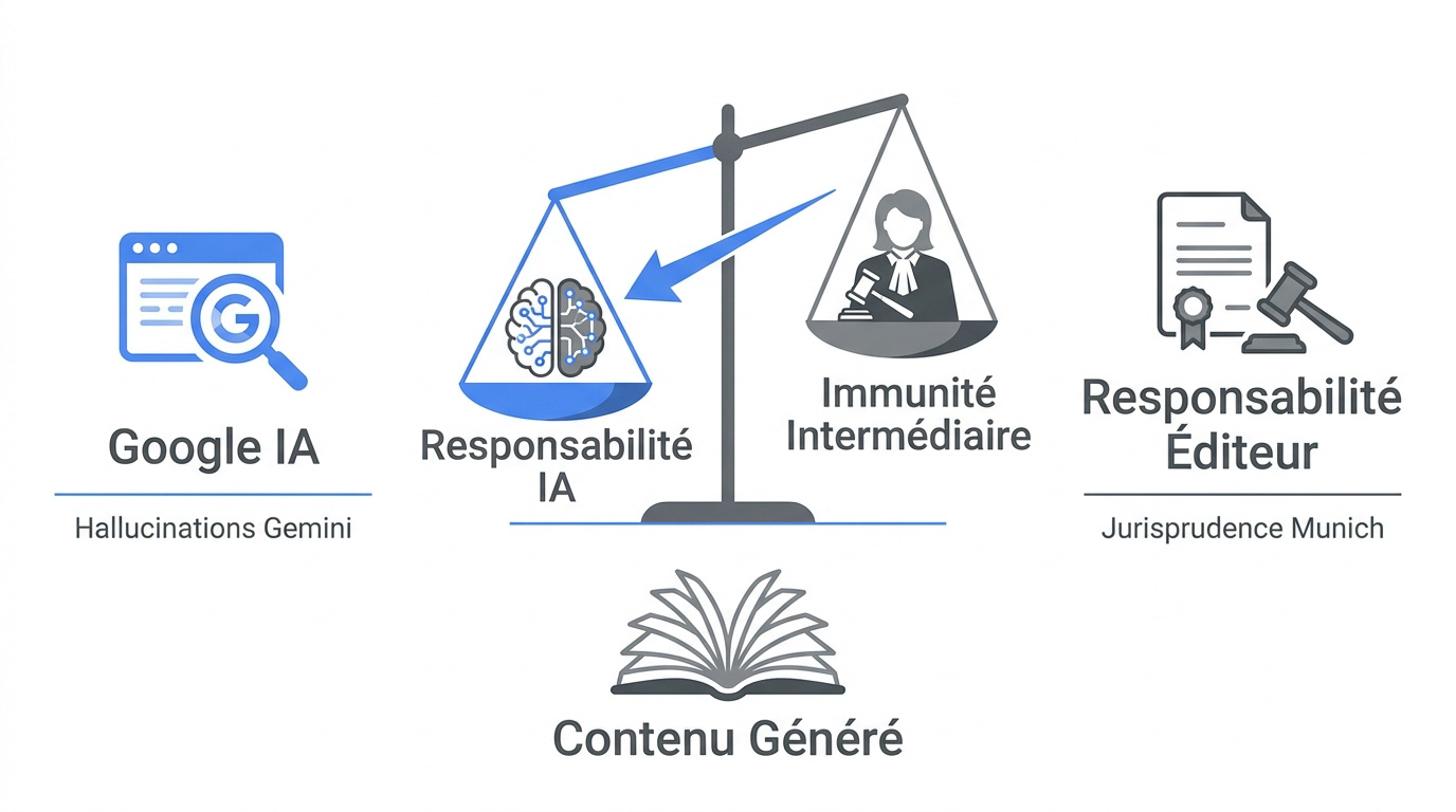 Illustration de la responsabilité juridique de Google face aux hallucinations de l'IA générative