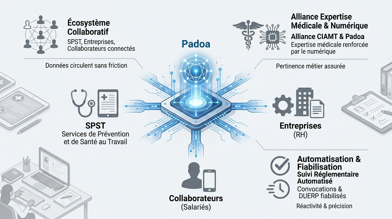 Interface de la plateforme Padoa pour la gestion de la santé au travail
