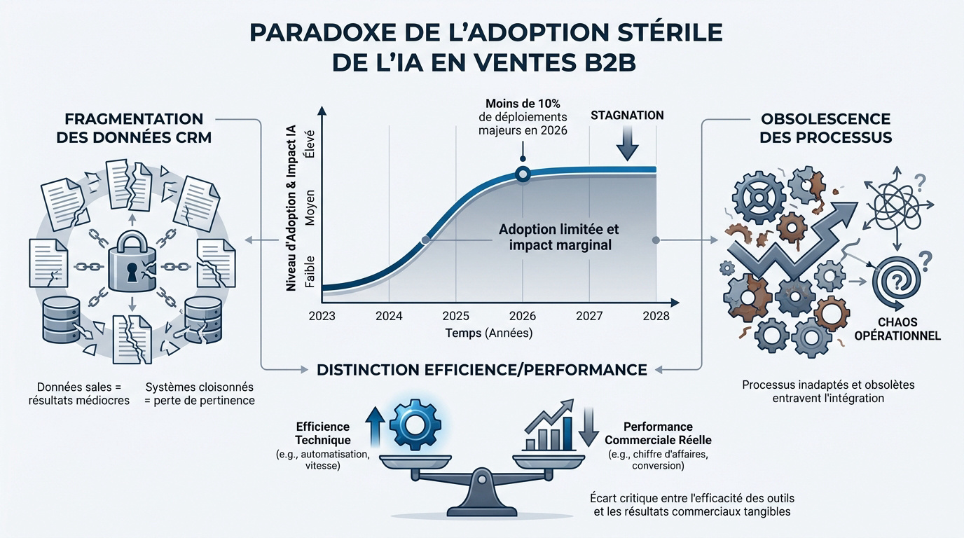Graphique illustrant le paradoxe de l'adoption de l'IA stérile dans les ventes B2B