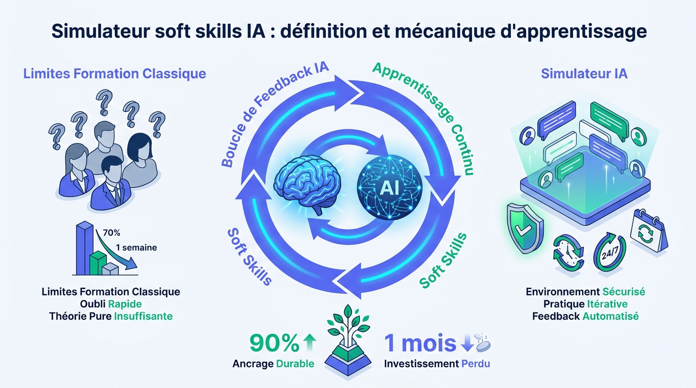 Interface d'un simulateur IA pour l'entraînement aux soft skills en entreprise