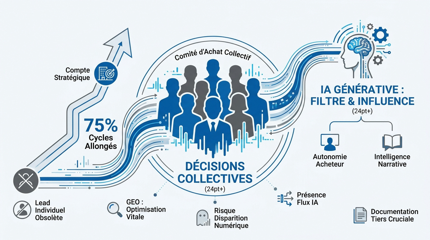 Schéma illustrant la transition du marketing B2B vers les comités d'achat et l'IA générative