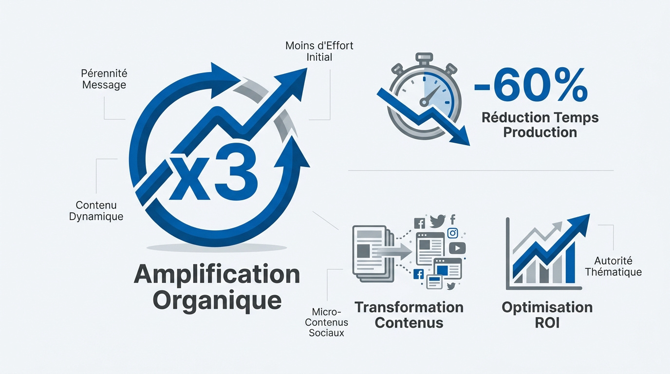 Graphique illustrant l'amplification organique et la rentabilité du recyclage de contenu