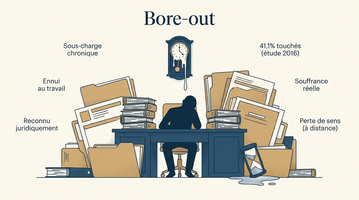 Illustration du syndrome du bore-out montrant l'ennui et l'épuisement professionnel au bureau