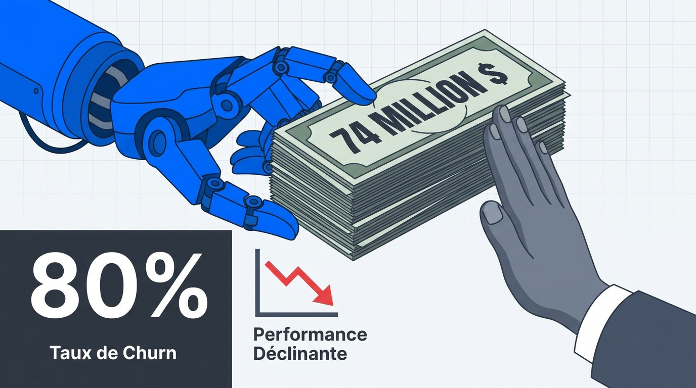 Graphique illustrant la baisse des performances des agents IA en prospection B2B en 2026
