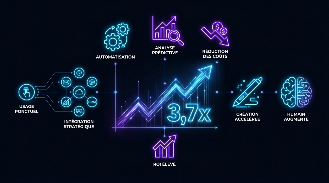 Infographie montrant le ROI élevé grâce à l'automatisation et l'analyse de données IA dans le marketing