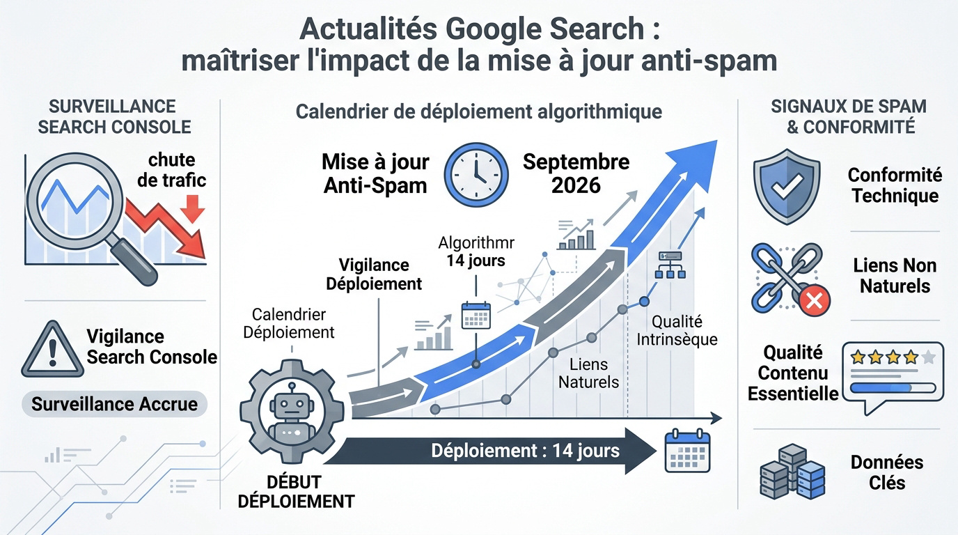Calendrier du déploiement de la mise à jour anti-spam Google septembre 2026 et impact sur le trafic