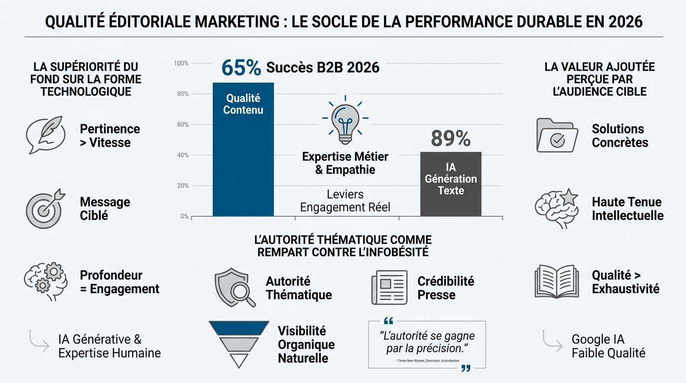 Graphique illustrant la corrélation entre qualité éditoriale et performance marketing B2B en 2026
