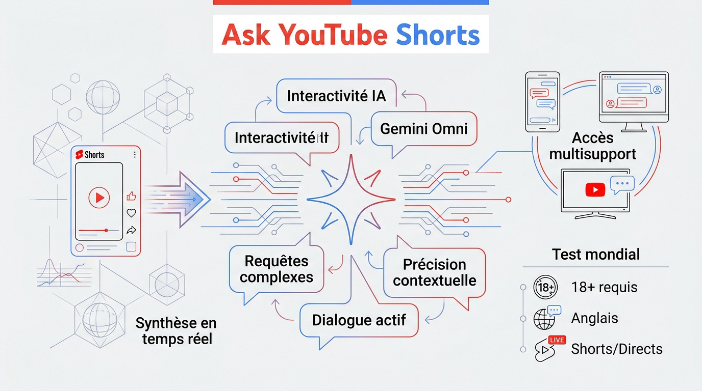 Interface Ask YouTube avec icône de scintillement sur un smartphone affichant un Short