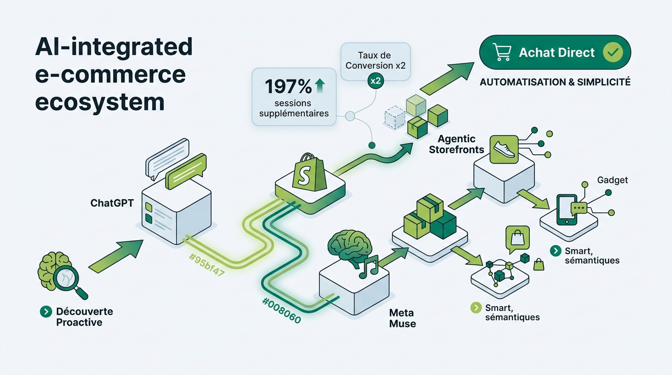 Écosystème e-commerce intégré à l'intelligence artificielle et aux agents conversationnels