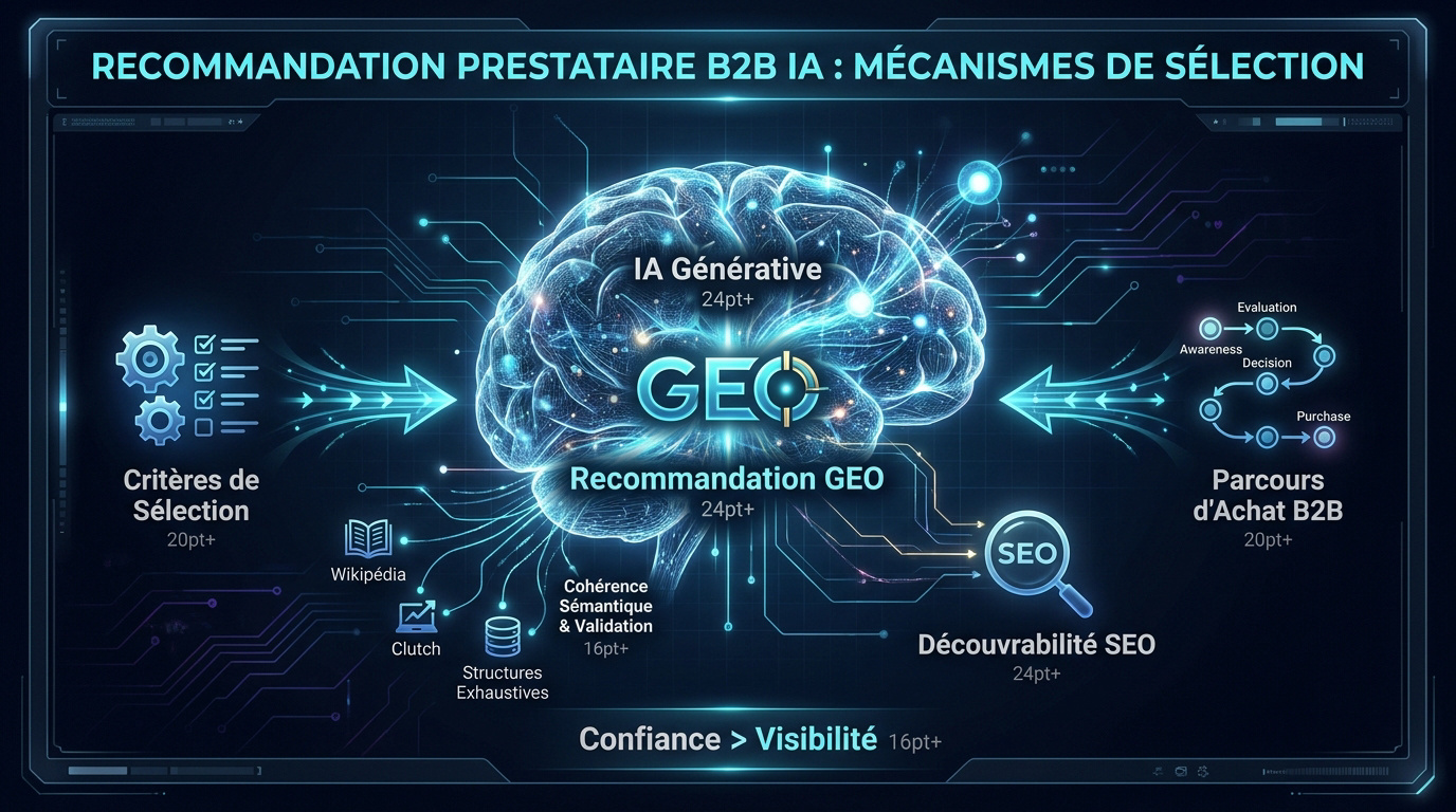 Schéma des mécanismes de sélection des prestataires B2B par l'intelligence artificielle