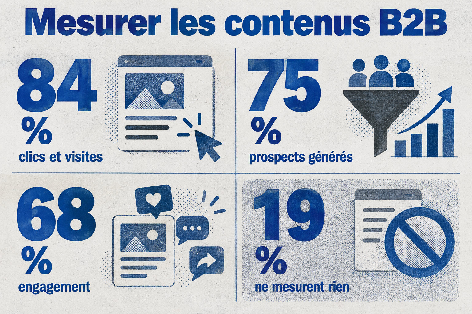 Les clics et visites sont l’indicateur le plus cité, suivis des prospects générés et de l’engagement ; 19 % ne mesurent rien.